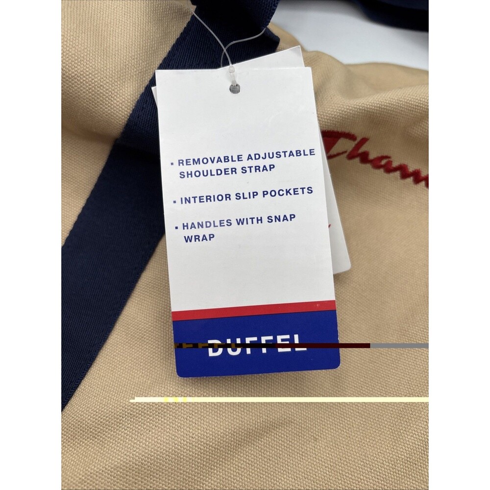 Champion 24" Canvas Duffel Bag Tan Blue Shoulder Strap Sports Gym Travel Men NWT - Picture 5 of 12